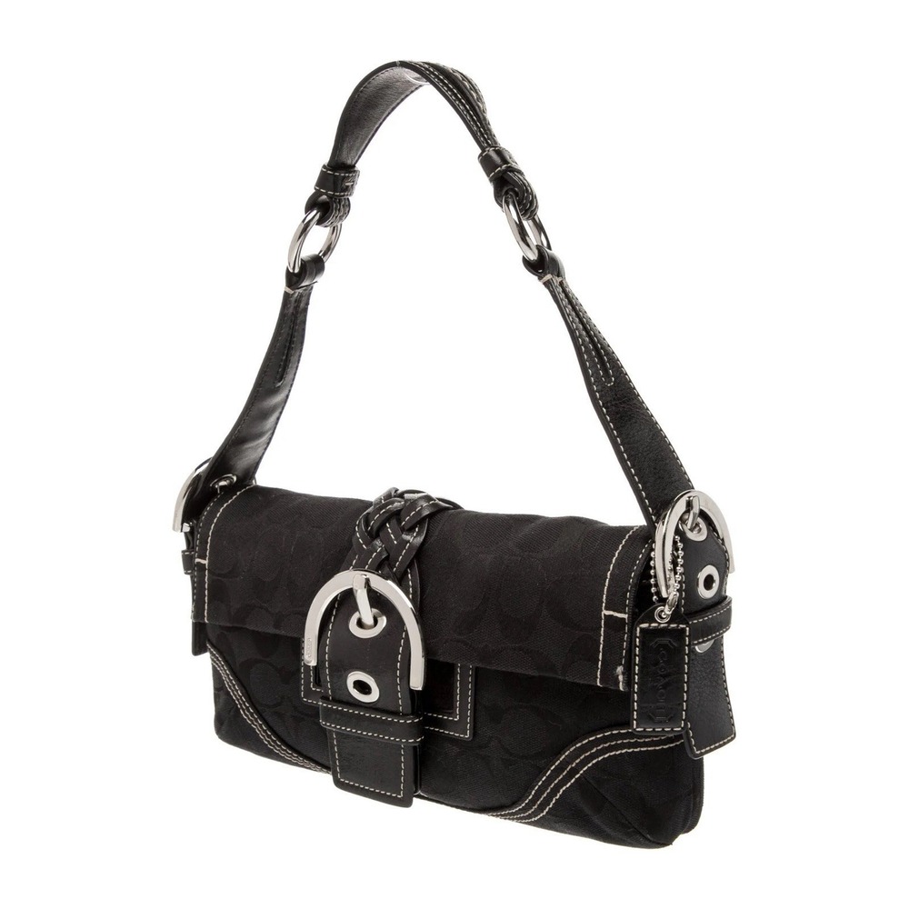 Vintage COACH 3628 Signature Baguette Mini Bag Soho Black Canvas Buckle Leather - Picture 8 of 9